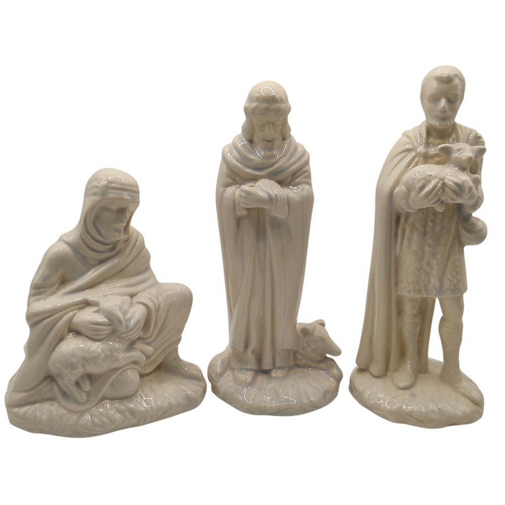 Vintage Nativity Holland Mold‎ Three Shepherds 1992 Ivory Blue Three Piece Set